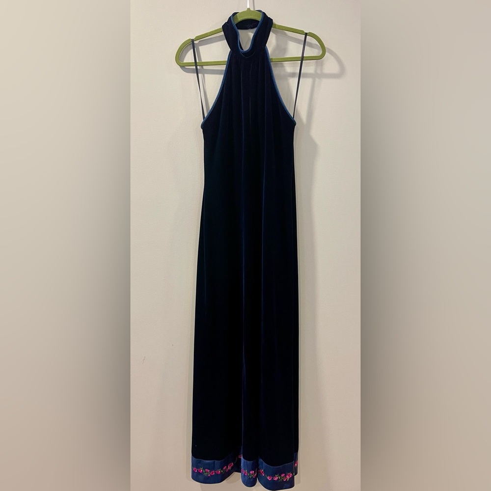 Vintage 80’s Floor-Length Velvet Maxi Dress in Deep Navy